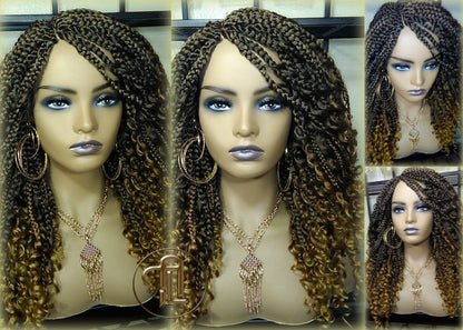 Box Braid Boho Short Curly Wig 14in Brown Auburn 30 27 Honey blonde Distressed Goddess Box Braids Loose Curly Hair Ready to ship