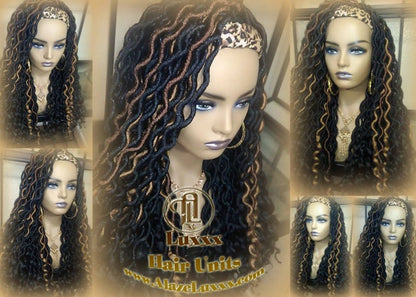 Headband Wig Black 1B 27 30 Brown Goddess Faux Loc Wavy Hair Bohemian Boho Gypsy Braided Wigs Same Day Shipping