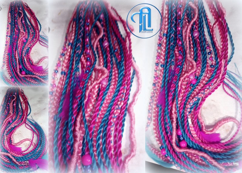 Ponytail Hair Fall Extensions Pink Blue Elements Accents Feathers synthetic box braids hair scrunchie clip in Clip on Braids