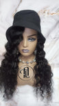 Bucket Hat Deep Wave Human Hair Black Wavy Hair Alopecia Chemo Hair Thinning Fisherman Hat Long Human Hair protective style Easy to wear