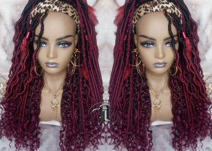 Headband Wig Ombre Black Red Burgundy 530 Dreads Mix Set Twist Soft Crochet Boho Dread Braid Set Bohemian extensions