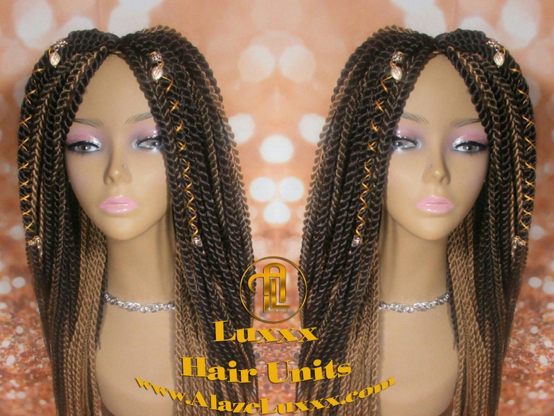 Straight Senegalese Twist Wig Unit! Medium Small Long Blonde Brown #4 #27 Crochet Twist Braided Wig 2tone honey blond hair charms wig maker
