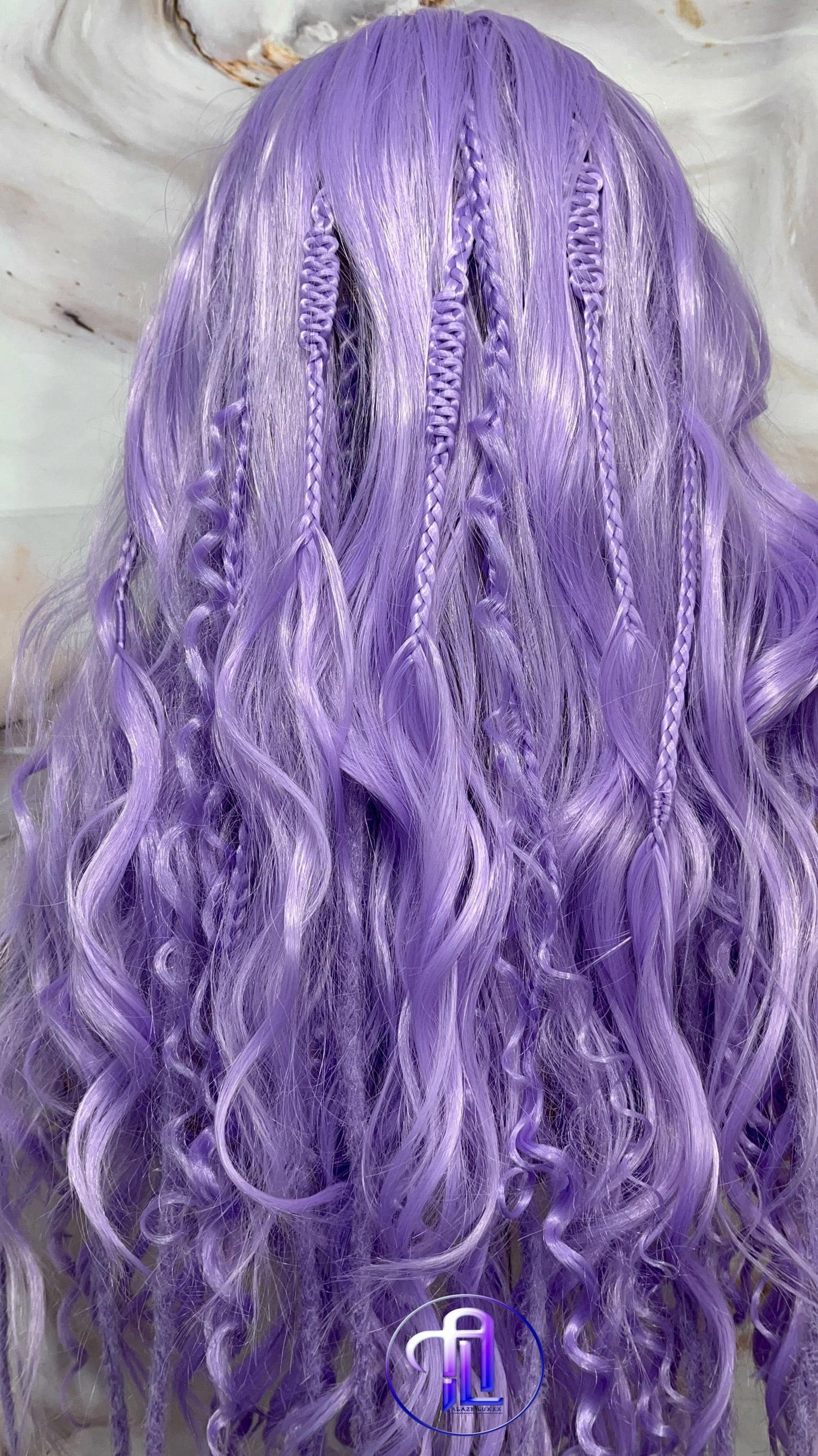 Lavender Purple Dread Braid Wig With Bangs – Long Synthetic Boho Glam Wig - Chain Snake Goddess Loc Braid Wavy Curly Pastel 24in'