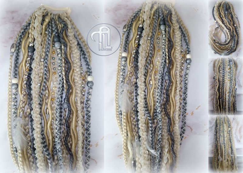 Ponytail Hair Fall Extensions Blonde 613 Grey Silver Elements Accents Feathers synthetic box braids hair scrunchie clip in Clip on Braids