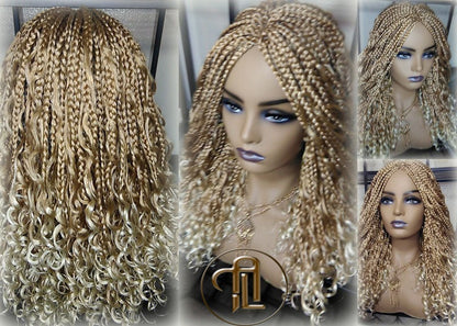 14 in Box Braid Boho Short Curly Wig Blonde 27 613 Mix Ombre Balayage Honey Blonde Platinum Wig for Black White Women Alopecia Ready to Ship
