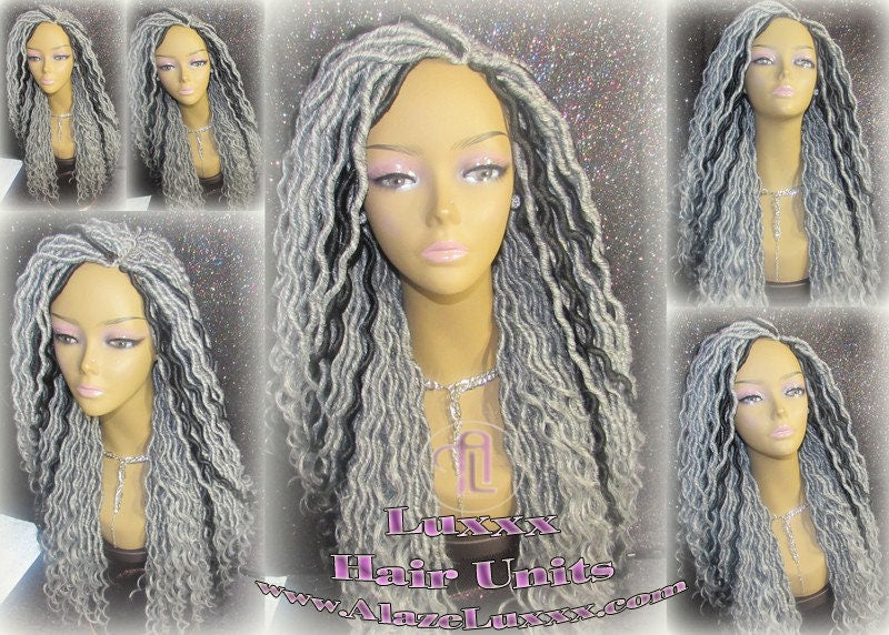 Gypsy Boho Goddess Faux Dread Locs Silver Black 1B Grey Gray Salt N Pepper 44 51 Platinum Storm Wig Unit Wavy