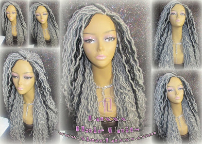 Gypsy Boho Goddess Faux Dread Locs Silver Black 1B Grey Gray Salt N Pepper 44 51 Platinum Storm Wig Unit Wavy