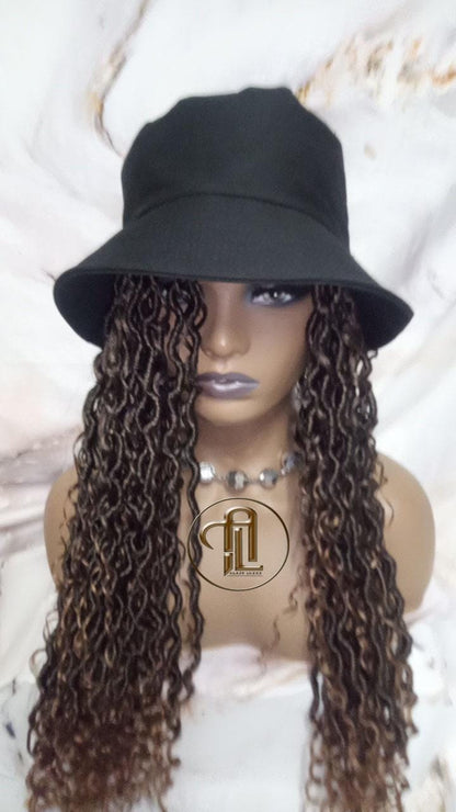 Bucket Hat Boho Goddess Locs  Ombre Brown Blonde Loc Wig Hat  Faux Locs Hat Wig  Dreads Locs Cap  Alopecia Chemo Hair Thinning Fisherman Hat
