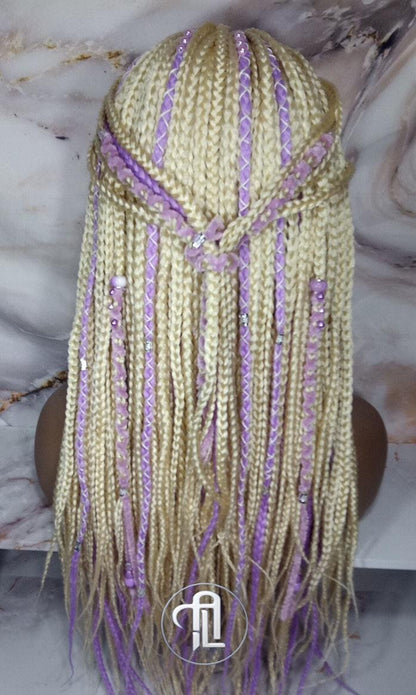 Headband Wig Blonde 613 Platinum Purple Lavendar Box Braids Gypsy Bohemian Boho Box Braids Long Straight Plaits Braided Wig Viking