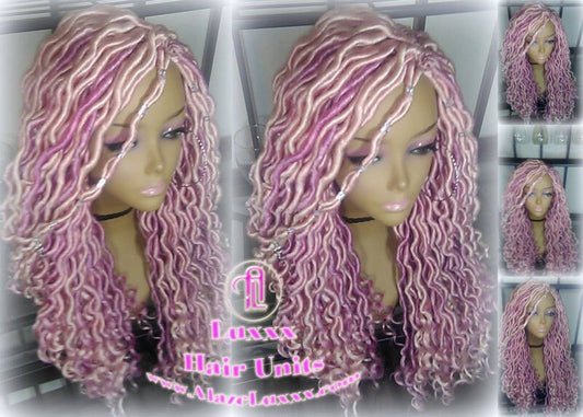 Pink Dreadlock Mermaid Wig Goddess Faux locs braided Synthetic hair Hot Pink Light Pink wig pink extensions stage hair gypsy Boho