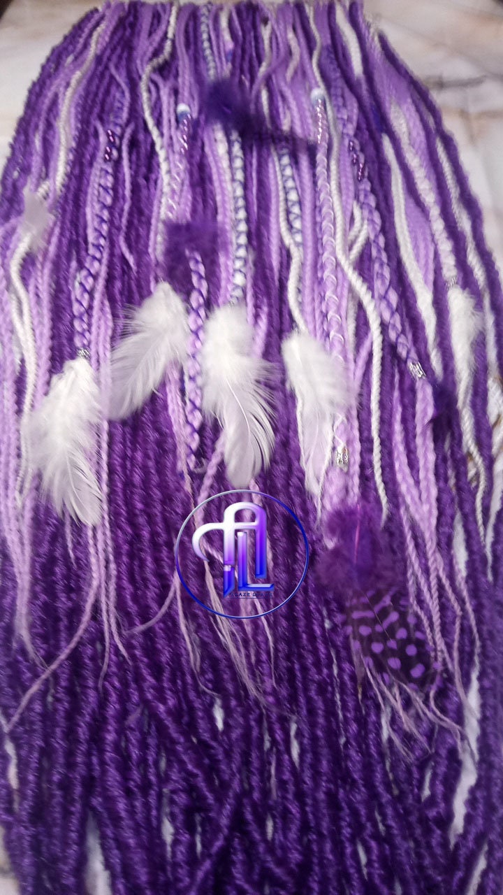Purple White Dreadlock Extensions  Crochet Dreads Synthetic Dreadlocks Straight Textured Extensions Se Dreads Single Ended Hair Extension