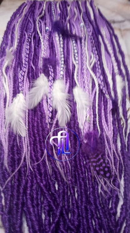 Purple White Dreadlock Extensions  Crochet Dreads Synthetic Dreadlocks Straight Textured Extensions Se Dreads Single Ended Hair Extension