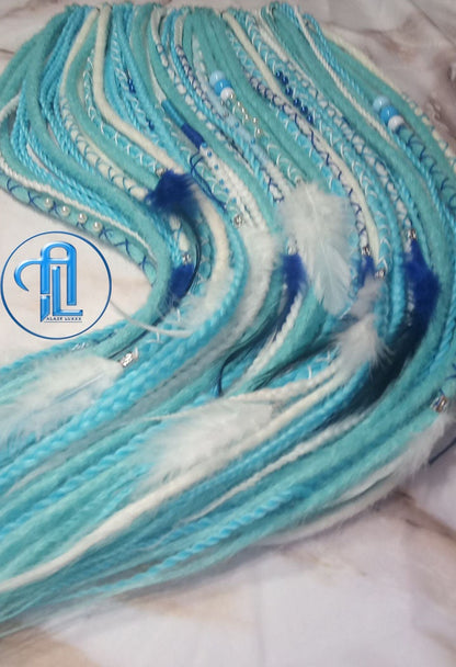 Blue White SE Synthetic Crochet Straight Dreads Braids synthetic soft and light Braid in Clip in hair extension Fake Faux Dreads Partial Set