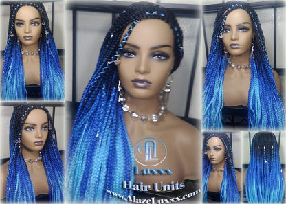 Cornrow Black Blue Ombre Lemonade Braid Wig French Braids Feed in Braids Box Braids Mermaid Unicorn Rainbow Hair