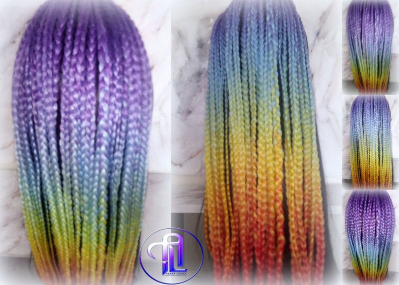 Ponytail Hair Fall Extensions Ombre Rainbow Purple Blue Elements Accents Feathers synthetic box braids hair scrunchie clip in Clip on Braids