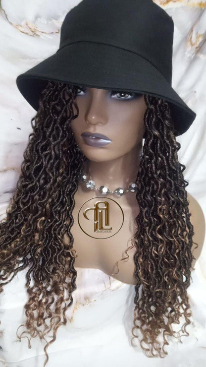 Bucket Hat Boho Goddess Locs  Ombre Brown Blonde Loc Wig Hat  Faux Locs Hat Wig  Dreads Locs Cap  Alopecia Chemo Hair Thinning Fisherman Hat