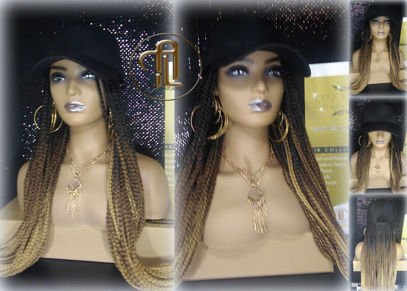 Brown Blonde Ombre Box Braid Hat Wig  Gym Hat Baseball Cap  Braided Hat Wig Women Hair Summer Winter Hat Hair Cap Wig Hat Chemo Hat Alopecia