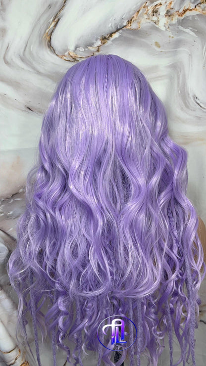 Lavender Purple Dread Braid Wig With Bangs – Long Synthetic Boho Glam Wig - Chain Snake Goddess Loc Braid Wavy Curly Pastel 24in'