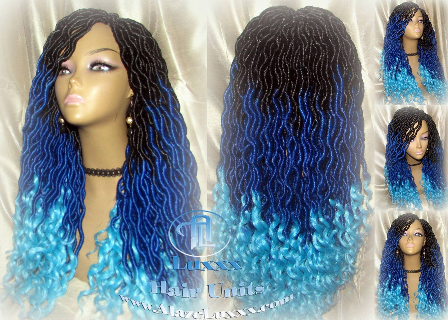 Goddess Faux Locs Blue Ombre curly long wig synthetic dreads crochet braids Mermaid Hair Drag Queen Cosplay Wig Carnival Festival Hair