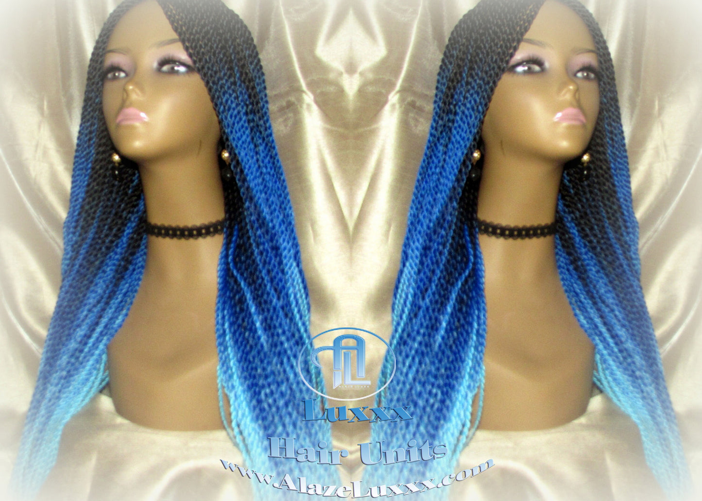 Blue Ombre Senegalese Twist Braid Wig Small Long Carnival Festival EDC Drag Queen Cosplay Unicorn Mermaid Wig Sale Alopecia Blue Braids