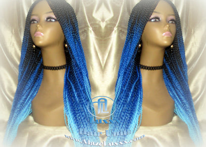 Blue Ombre Senegalese Twist Braid Wig Small Long Carnival Festival EDC Drag Queen Cosplay Unicorn Mermaid Wig Sale Alopecia Blue Braids