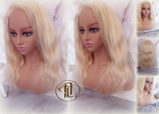 Blonde 613 Virgin Hair Wig Lace Closure Short 14 In Wavy Loose Body Wave Lace Front Curly Human Hair Blonde Wig