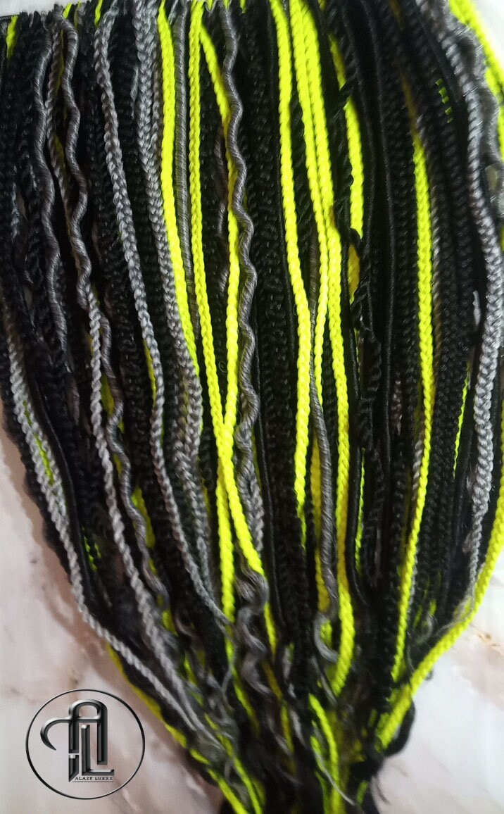 Neon Green Black Grey Silver Single End SE Braid Plaits Twist Set 100 Piece Set Kit Crochet Boho Alien Dread  Extensions Single Loop Dread