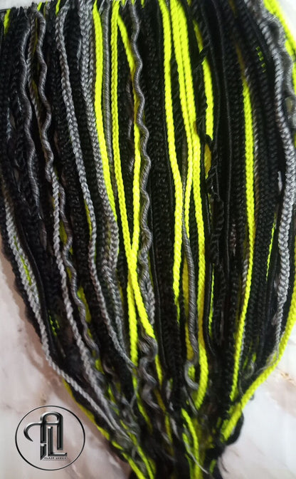 Neon Green Black Grey Silver Single End SE Braid Plaits Twist Set 100 Piece Set Kit Crochet Boho Alien Dread  Extensions Single Loop Dread
