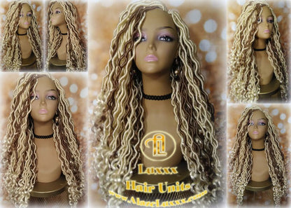 Goddess Faux Boho Platinum Blonde Braid Wig Gypsy Bohemian  Dread Locs Wig Honey Blonde #613 #27  Wavy  Dred  Lock Cosplay Summer Spring Wig