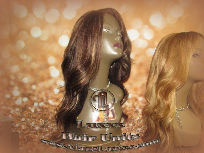Virgin Hair Wig Brown Blonde Highlights Lace Front Straight Layered Cancer Wig, Alopecia Areata, Alopecia Universalis, Alopecia Totalis Wigs