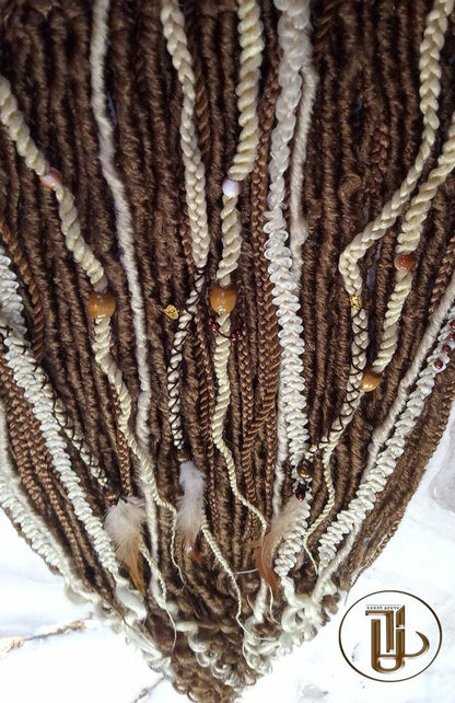 Brown Blonde Set Soft boho Bohemian dreadlocks textured braids wavy dreads  SE Full set Curls dreads and Braids Dragon Braids