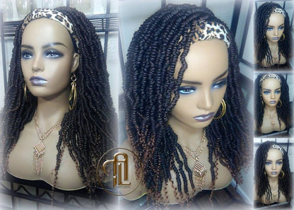 Headband Wig 14in' Passion Twist Short Black 1B 30 Black Brown Mini Small Fluffy Irregular Bomb Spring Kinky Bohemian Boho Hair twist hair