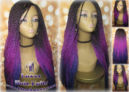 Ombre Black Pink Purple 24 Inch Long Soft Crochet Ombre High Temperature Braids Hair Synthetic Braiding Hair Extension Lakers