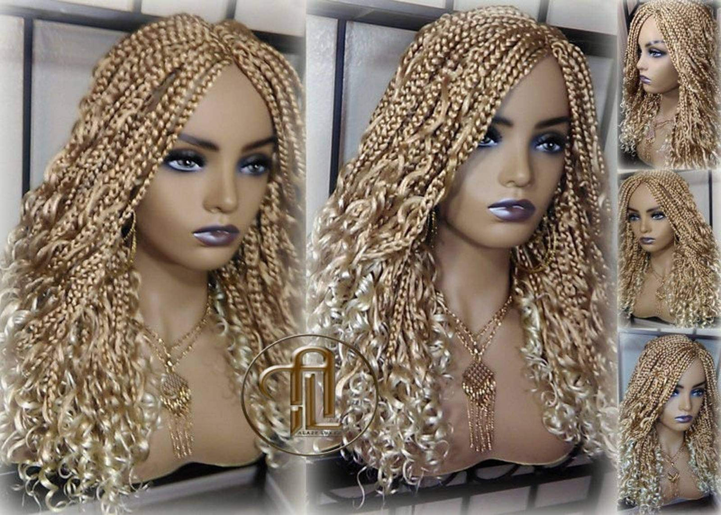 Box Braid Boho Short Curly Wig 14' in Blonde 27 613 Mix Ombre Balayage Honey Blonde Platinum Wig for Black White Women Alopecia