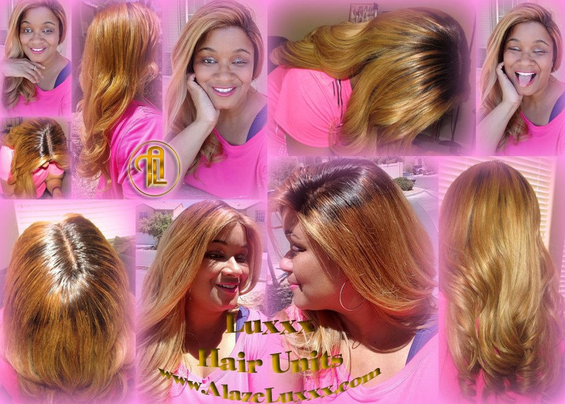 Dark Roots Honey Blonde 16 In' Straight Long  Auburn 27/613 Ombre Custom Color Virgin Hair Unit Lace FrontWigs Kim Khloe Kardashian Wig Look