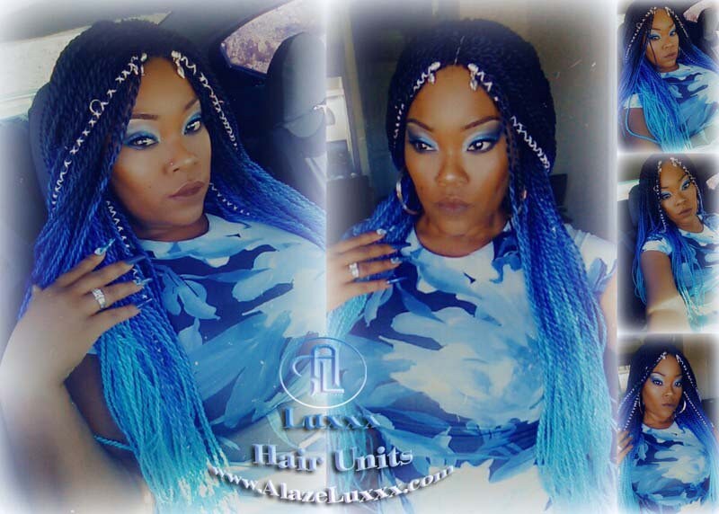 Senegalese Twist Braid Wig Blue Ombre Small Long Micro Braids Royal Baby Sky Blue  Unicorn Mermaid Wig Sale Alopecia Blue Braids