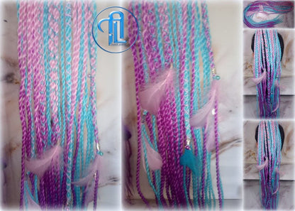 Ponytail Hair Fall Extensions Pink Ombre Purple Blue Elements Accents Feathers senegalese twist braids hair scrunchie gender reveal