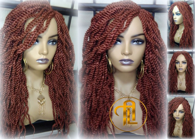Senegalese Twist Wig Auburn 350 Reddish  Long Wavy Curly  Braids Long Straight Medium Twist Braids woc wig Burnt Orange