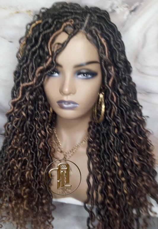 Full Lace River Goddess Loc Wig Distressed Dread Baby Hair Wigs Brown Blonde Faux  Long Wavy Blonde Tips End 27  Hair Bohemian Boho Gypsy