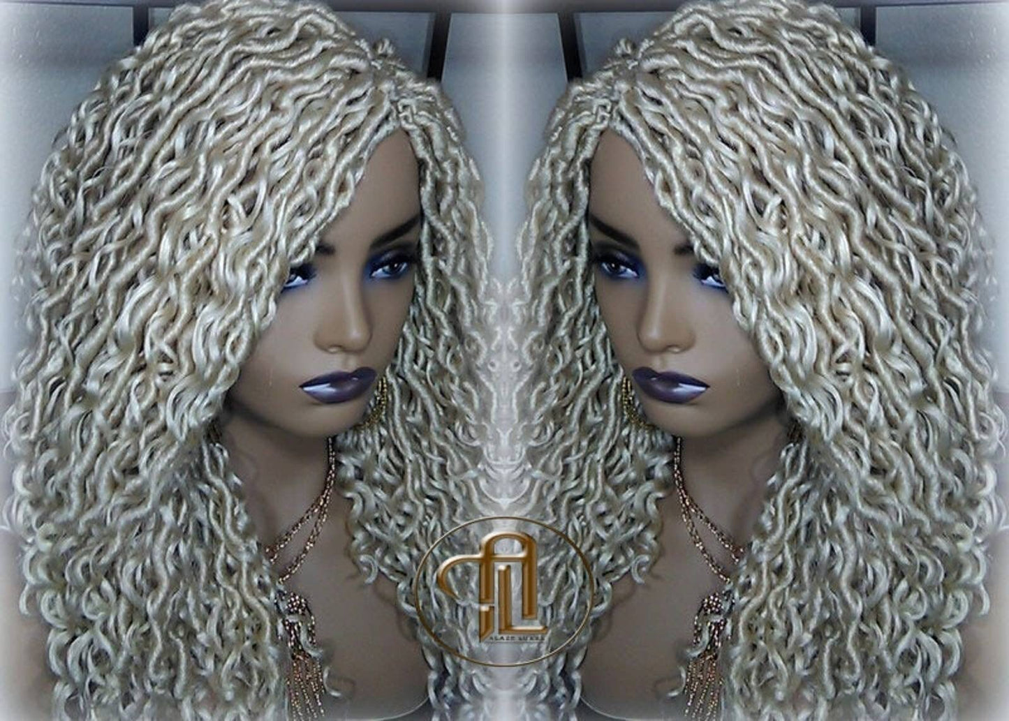 613 Blonde Goddess Faux Locs 14in Short Braid Wig Platinum White Blonde Marley Dred Lock Wig Gypsy Bohemian Boho Lace Part