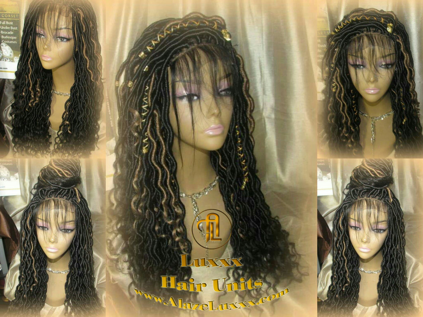 Faux Loc Wig 4x4 Lace Closure w Baby Hairs Dread Wig Wavy Black Dreads Honey Blonde 27 Synthetic Nu Goth Marley Dred Lock Bohemian Goddess