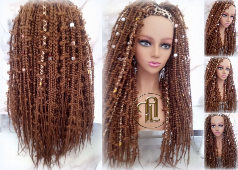 Headband Wig Butterfly Jungle Viking Braids  Honey Brown 30  Box Braids Gypsy Bohemian Boho Wig Blonde Long Straight Hair Fall Braided Wig