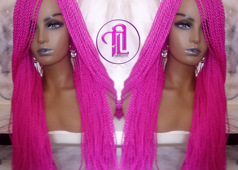 Hot Cosmic Pink Senegalese Twist Braid Wig Small Long Unicorn Mermaid Wig Sale Alopecia Braids Hot Pink Magenta Braids Twists