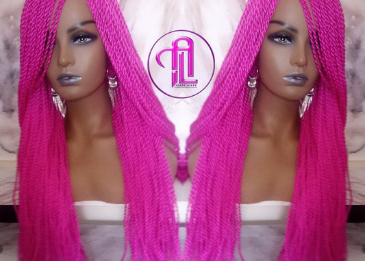 Hot Cosmic Pink Senegalese Twist Braid Wig Small Long Unicorn Mermaid Wig Sale Alopecia Braids Hot Pink Magenta Braids Twists