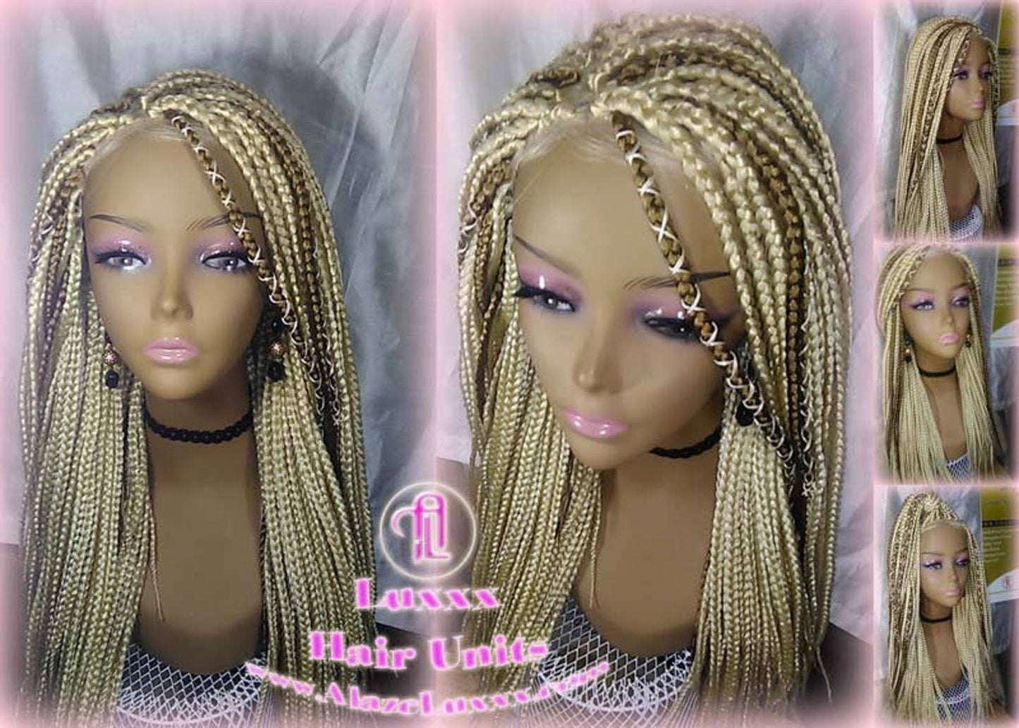 Box Braid Wig Blonde 613 27 Honey Blonde Platinum Lace Baby Hair Unit Small Medium Straight Glueless! Braid Lace Wig Xpressions Hair