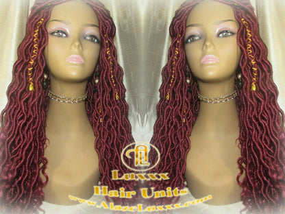 Rich Red Gold Goddess Faux Loc Braided Wig Gypsy Bohemian Boho Dread DE SE Dred Lock Crochet Braided Wig Costume Carnival Festival Hair wig