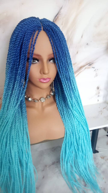 Blue Ombre Senegalese Twist Braid Wig Small Long Gradient Unicorn Mermaid Wig Sale Alopecia Braids Light Royal Indigo Blue  Ready to Ship