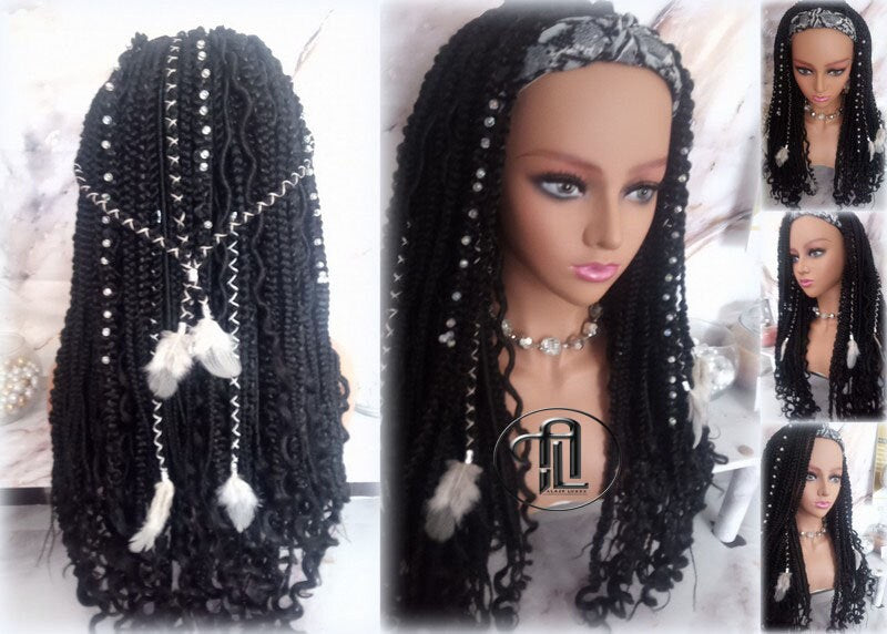 Black 1B Headband Wig Braids Dreads Mix Set Twist Soft Crochet Boho Dread Braid Set Bohemian extensions Goddess Faux Locs Partial Dreads Wig