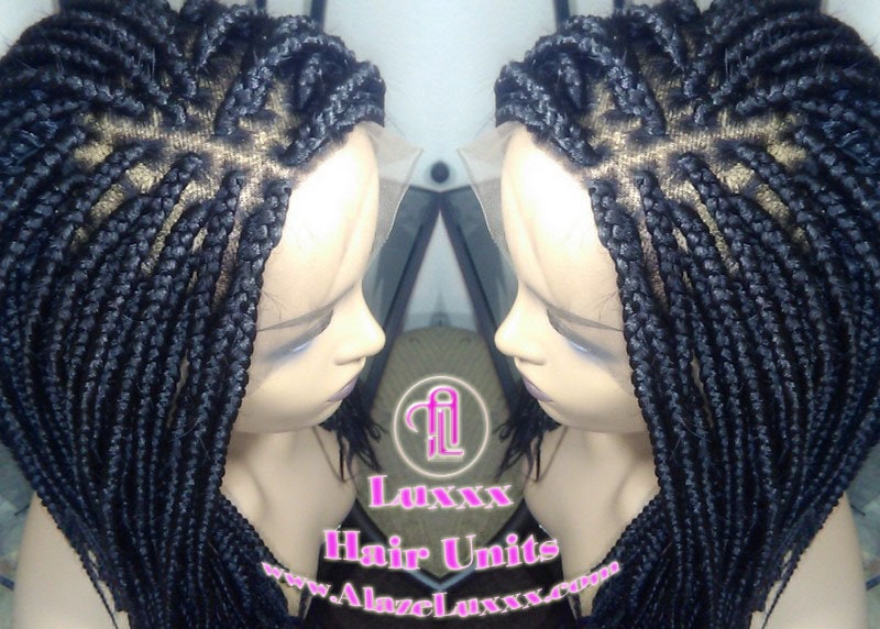 Short Black Lace Baby Hair Box Braid Wig Unit Large Medium! Glueless! Black Box Braid Wig 16in Straight Goddess Braids Lace Wig