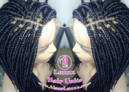 Short Black Lace Baby Hair Box Braid Wig Unit Large Medium! Glueless! Black Box Braid Wig 16in Straight Goddess Braids Lace Wig